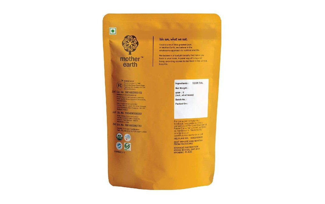 Mother Earth Organics Toor Dal    Pack  1 kilogram